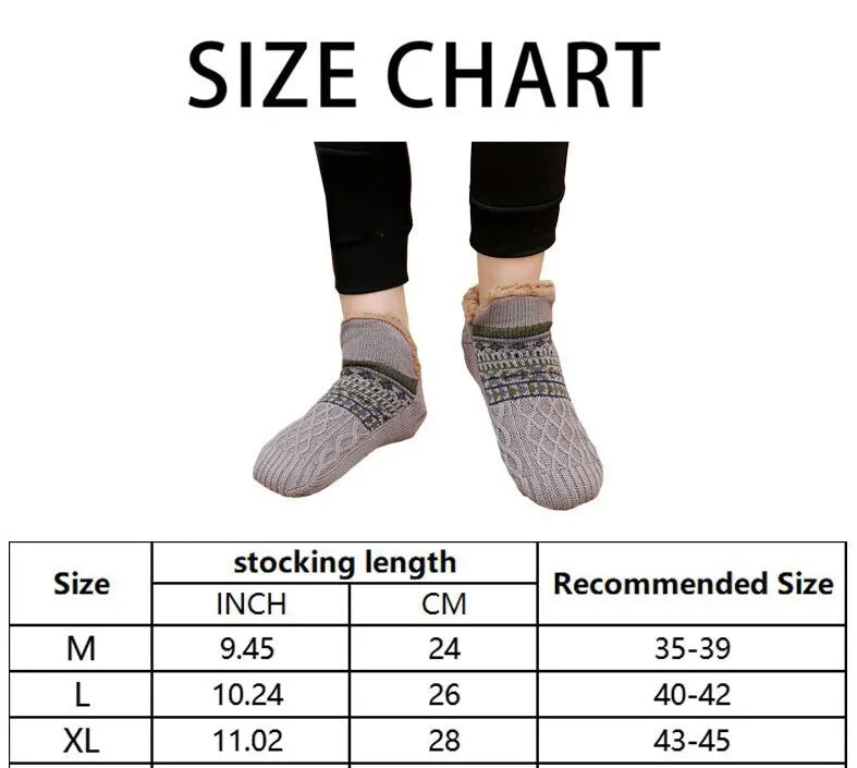 Chaussettes de sol antidérapantes Super chaudes pour femmes et hommes, chaussettes de neige, tapis de sommeil, pantoufles, bottes en velours, vêtements de maison