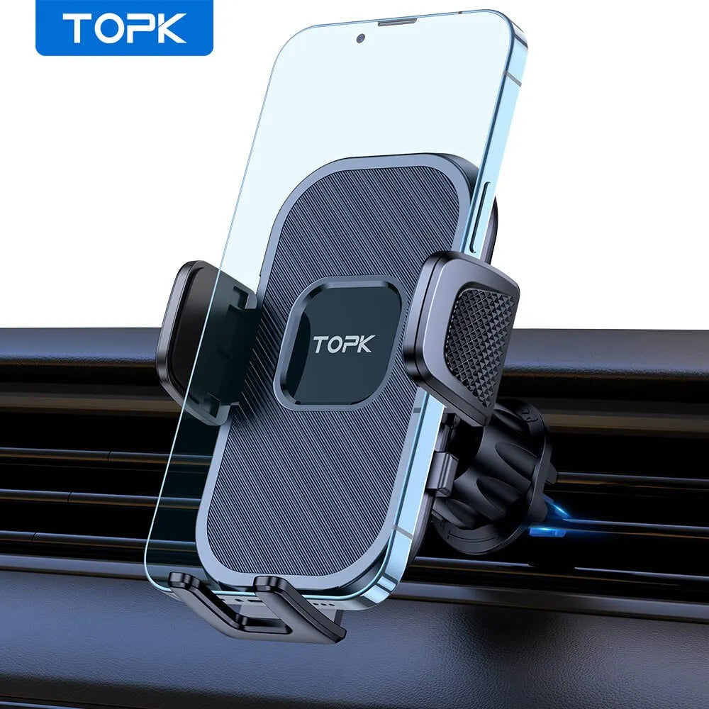 Support téléphone voiture TOPK – Fixation par gravité, pare-brise, tableau de bord et grille d'aération