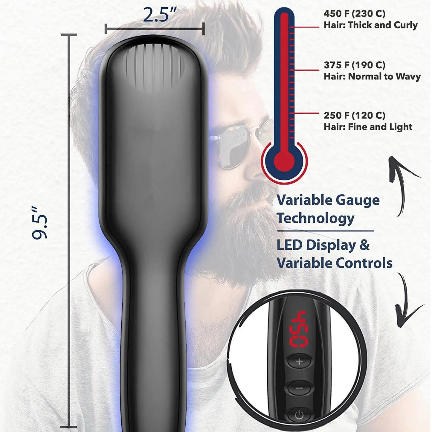 Brosse lissante électrique chauffante pour cheveux et barbe, en céramique anti-brûlure