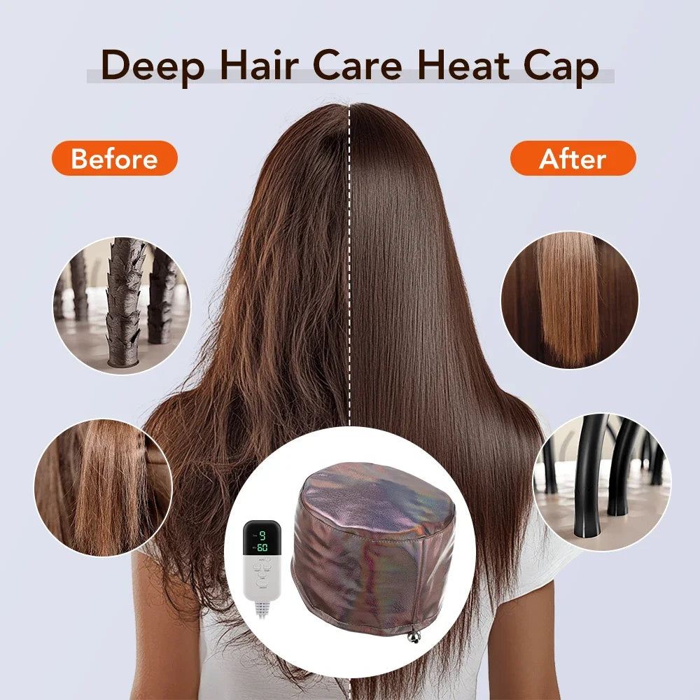 Bonnet Vapeur Chauffant Hailicare – 9 Températures, 5 Minuteries, Cuir PU, Soin Capillaire Spa Maison