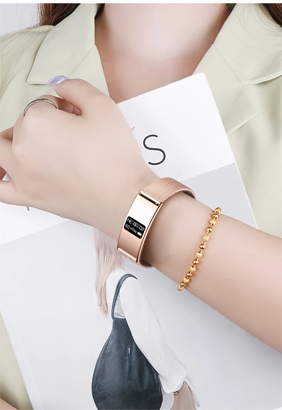 Montre Connectée Ultra-Fine BOXUXING 2026 – Suivi Cardio, SpO2, Sommeil, IPX8 | Bracelet Sportif Femme