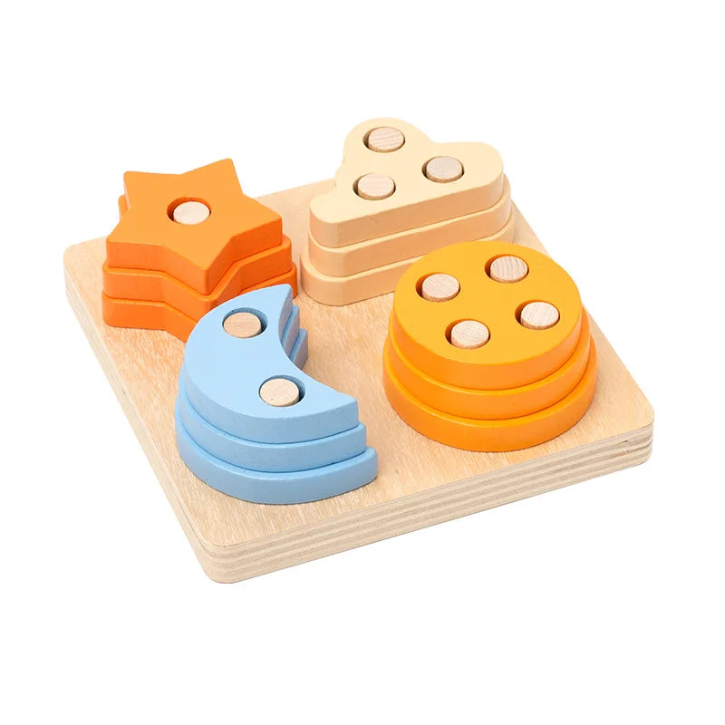Blocs de Construction Montessori en Bois – Couleurs, Formes & Puzzle Éducatif