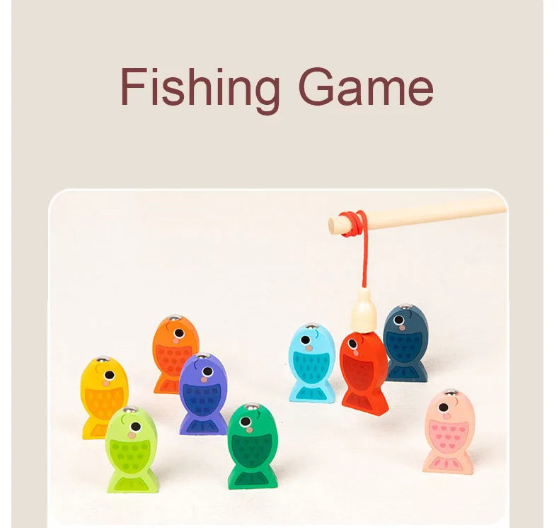 Tableau d'Éveil Montessori en Bois – Formes, Chiffres & Jeu de Pêche