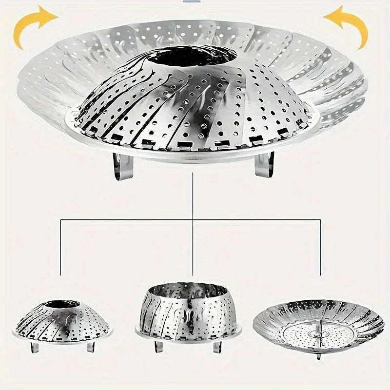 Panier vapeur extensible en acier inoxydable – 15 à 27 cm, pliable, compatible toutes casseroles
