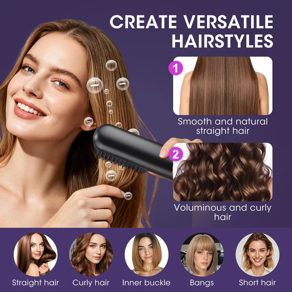 Peigne chauffant électrique sans fil pour lisser les cheveux, brosse lissante, ions négatifs, anti-brûlure, outil de coiffage