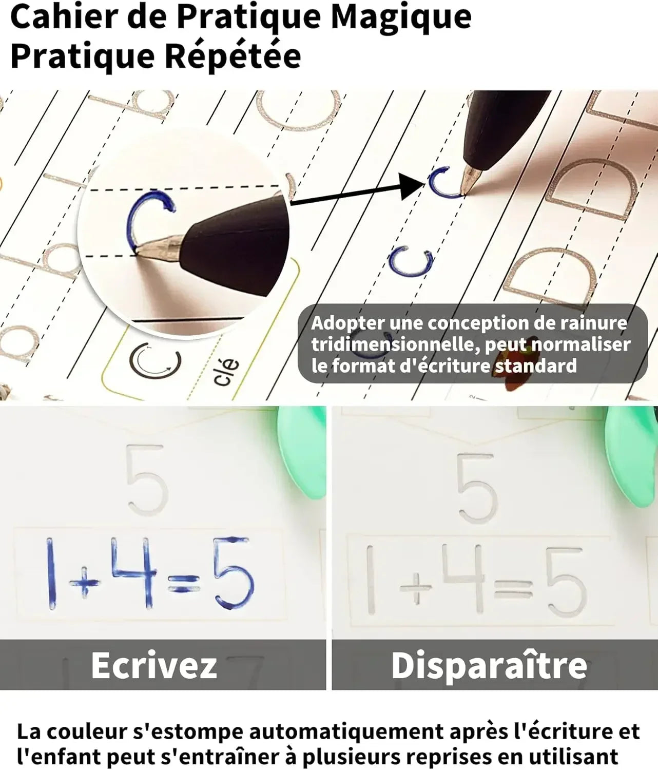 Cahier Magique d'Écriture Française – Ardoise Réutilisable avec Stylo | Enfants 3-8 ans