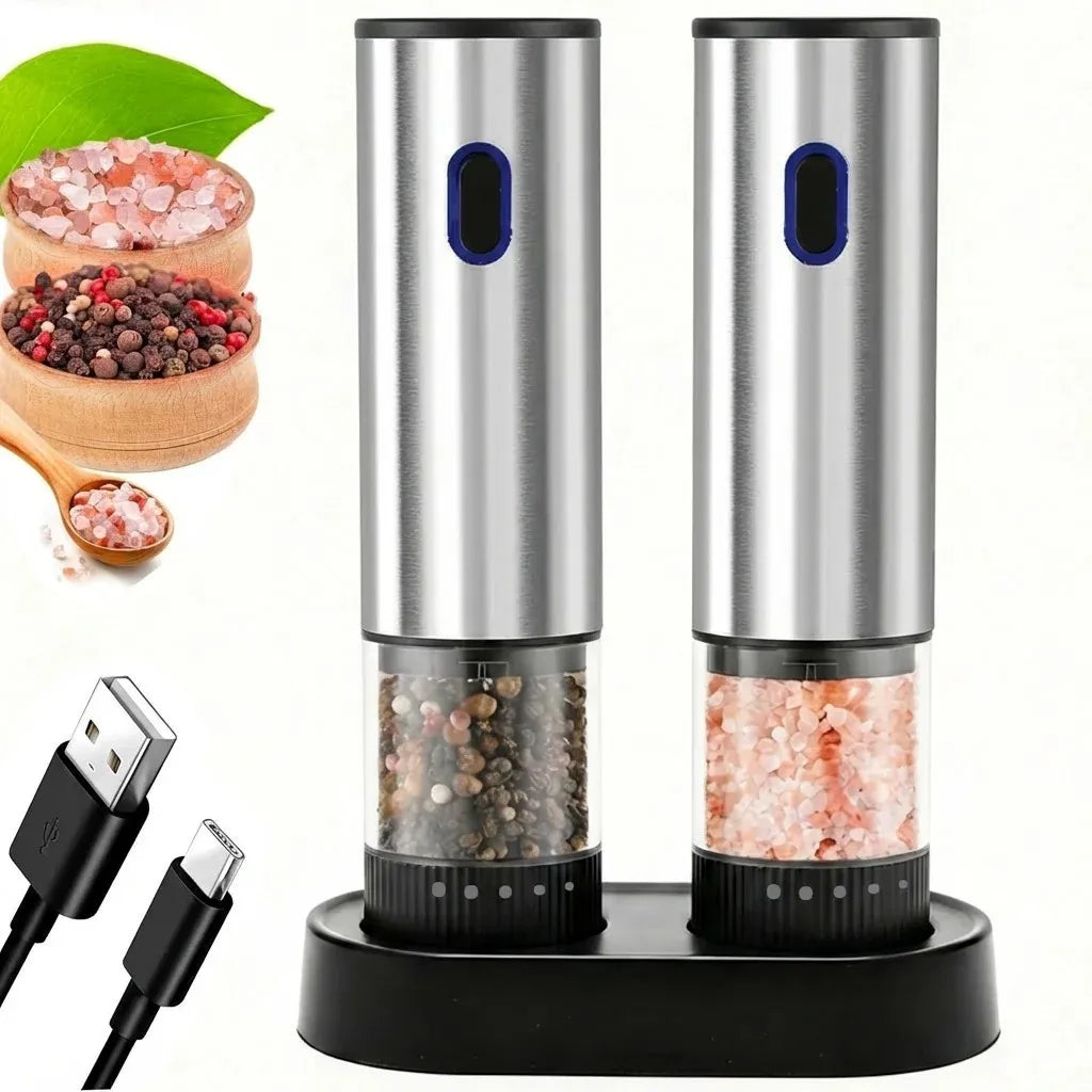 Moulin à Sel & Poivre Électrique Automatique Rechargeable – Mouture Ajustable, 1 ou 2 pièces
