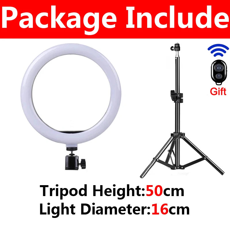 Anneau Lumineux LED pour Selfie & Vidéo – Trépied Réglable, 3 Modes & 10 Niveaux