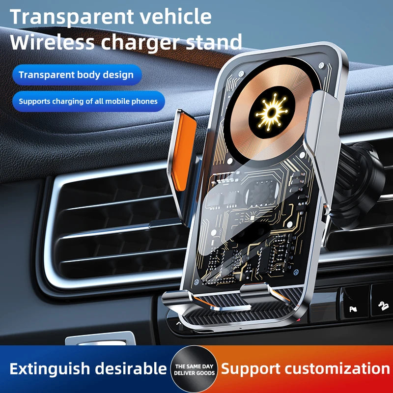 Support téléphone voiture avec chargeur sans fil 15W – Serrage automatique, rotation 360°, compatible iPhone, Samsung, Huawei, Xiaomi