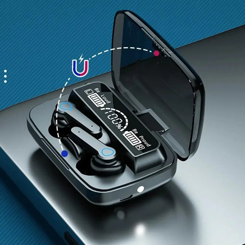Écouteurs Bluetooth M19 sans fil – Réduction de bruit active, Affichage LED, Boîtier de charge