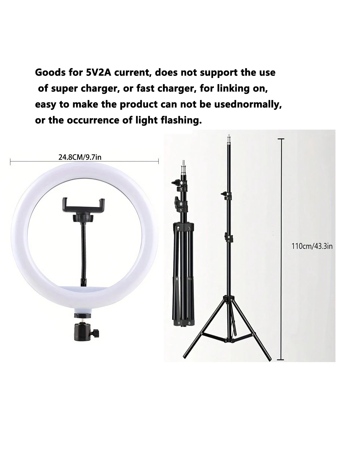 Trépied de 110 cm + pince en O, équipé d'un anneau lumineux de 10 pouces pour diffusion en direct et d'un accessoire pour diffusion en direct et selfies