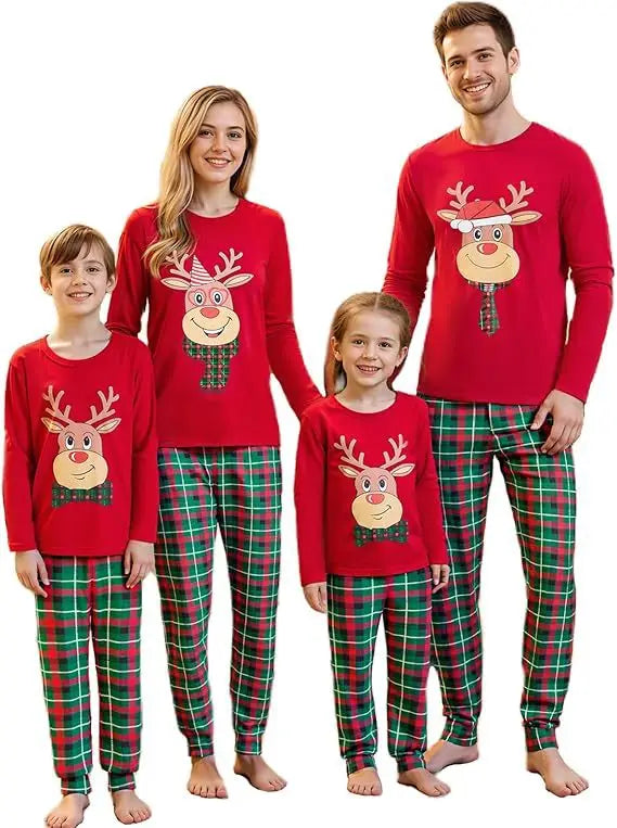 Tenues de Noël pour Mère, Père et Enfants, Ensemble de Pyjamas Assortis, Pyjamas Décontractés à Motif de Renne, Look Familial de Noël, Vêtements de Fête, Cadeau