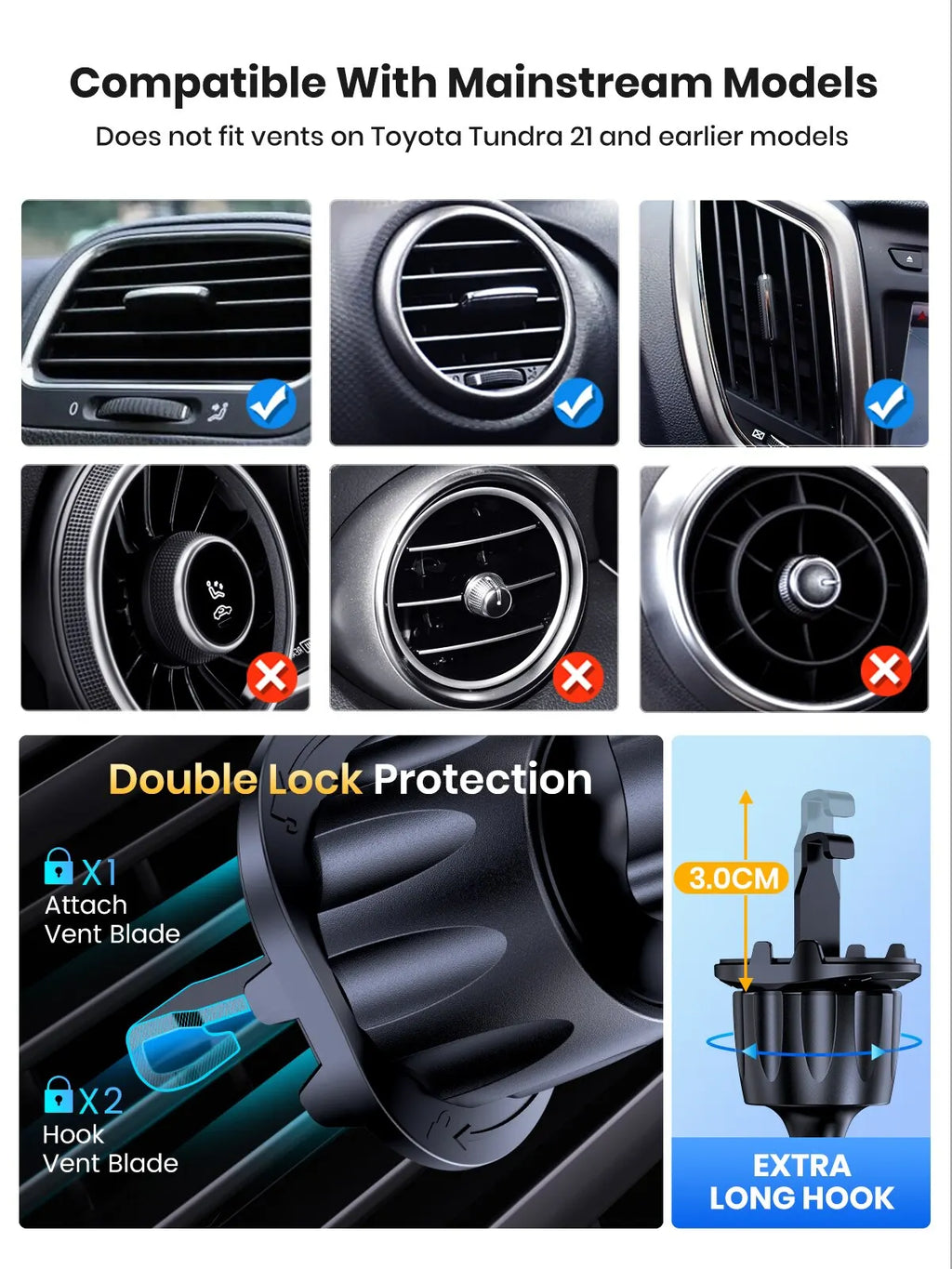 Support téléphone voiture TOPK – Fixation par gravité, pare-brise, tableau de bord et grille d'aération