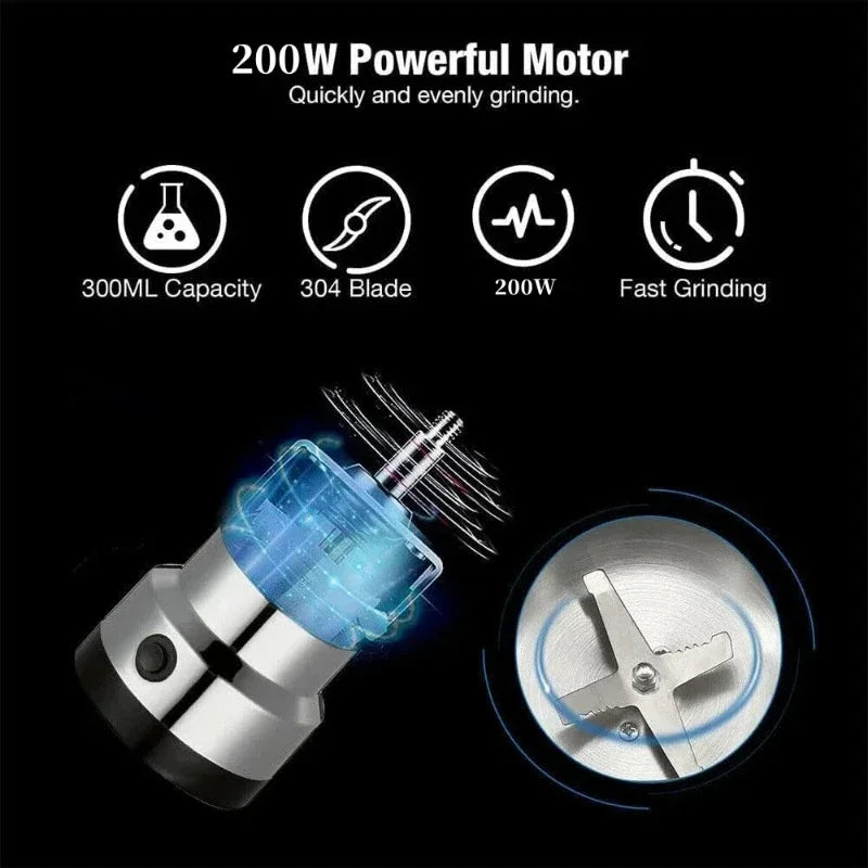 Broyeur Électrique Multifonction 4 Lames – Moulin à Café, Épices, Noix & Céréales Portable
