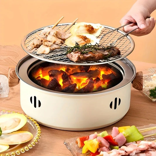 Barbecue Portable Compact en Acier Inoxydable – Gril à Charbon de Bureau, Intérieur & Extérieur