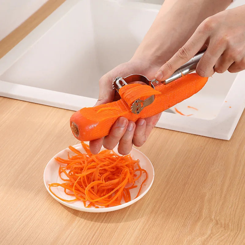 Éplucheur-râpe julienne 2-en-1 en acier inoxydable – Pommes de terre, concombre, carotte et plus