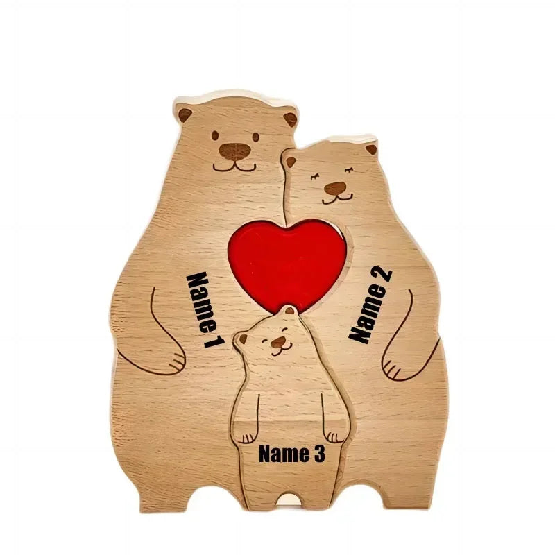 Puzzle Ours en Bois Personnalisé pour la Famille – Prénoms Gravés, Cadeau Anniversaire, Noël, Décoration Maison