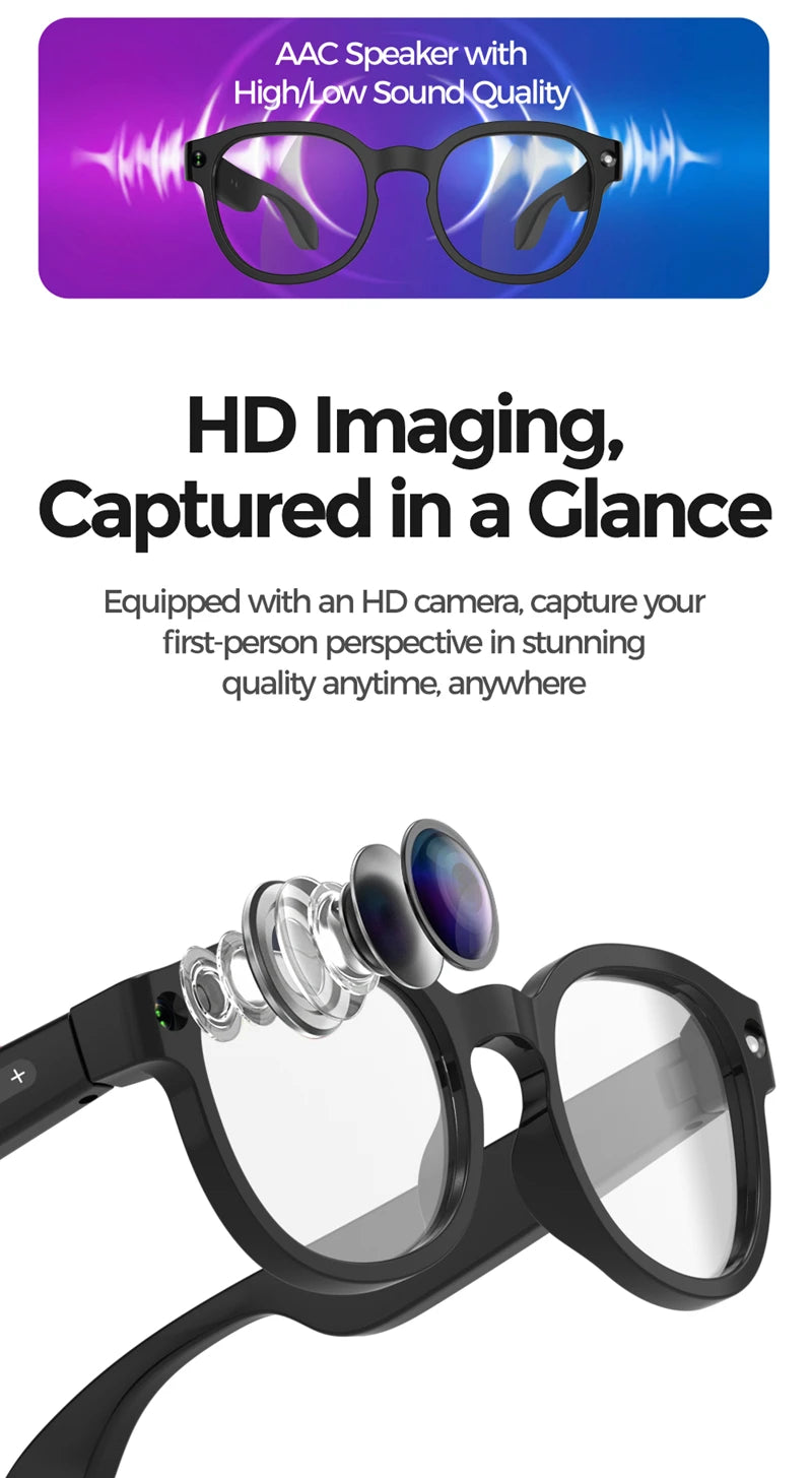Lunettes Intelligentes IA Lenovo 2026 – Caméra HD 8MP, Vidéo 4K, Traduction IA, Appel Bluetooth & Musique