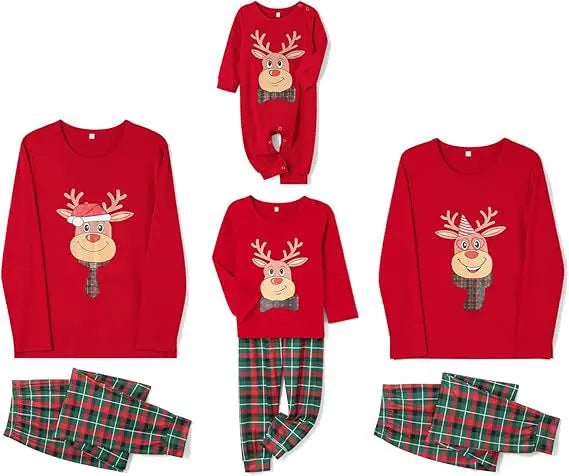 Tenues de Noël pour Mère, Père et Enfants, Ensemble de Pyjamas Assortis, Pyjamas Décontractés à Motif de Renne, Look Familial de Noël, Vêtements de Fête, Cadeau