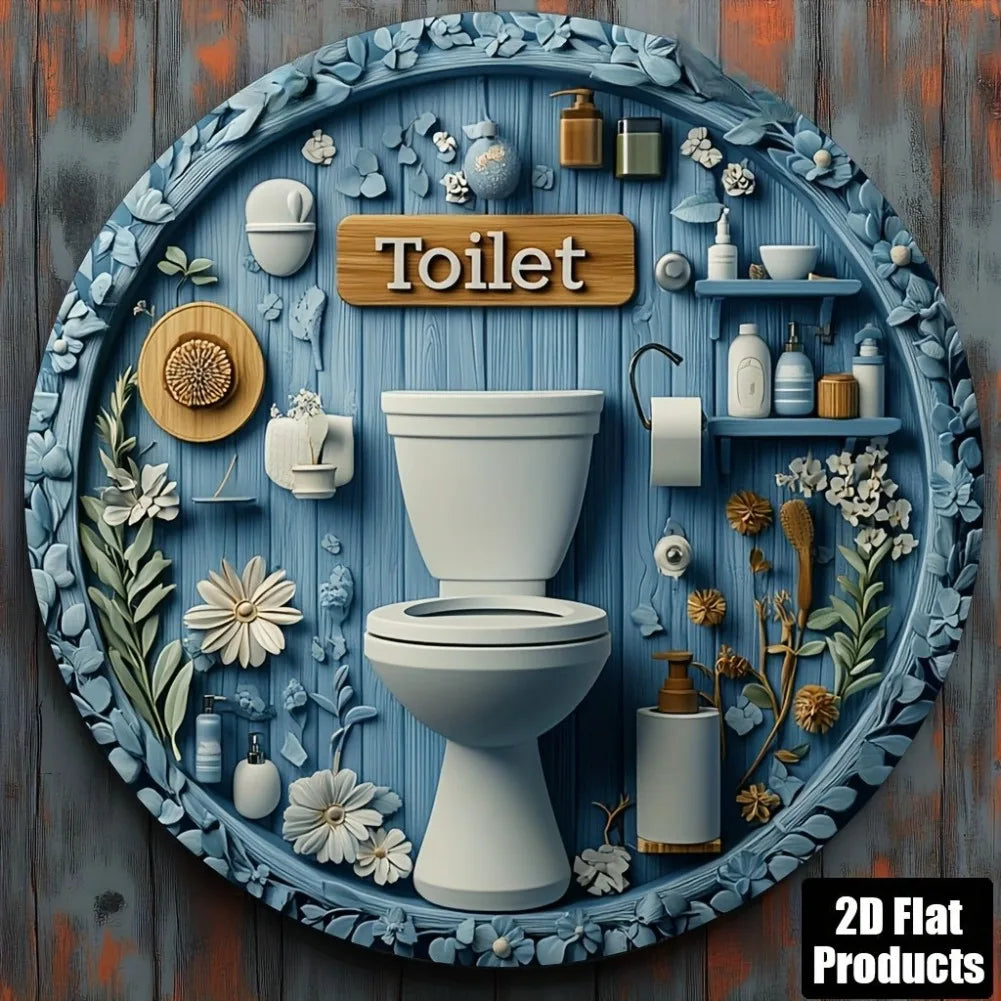 Panneau Décoratif Vintage en Métal – Message Humoristique Salle de Bain, Rond 20x20 cm | Déco Maison, Bar, Café