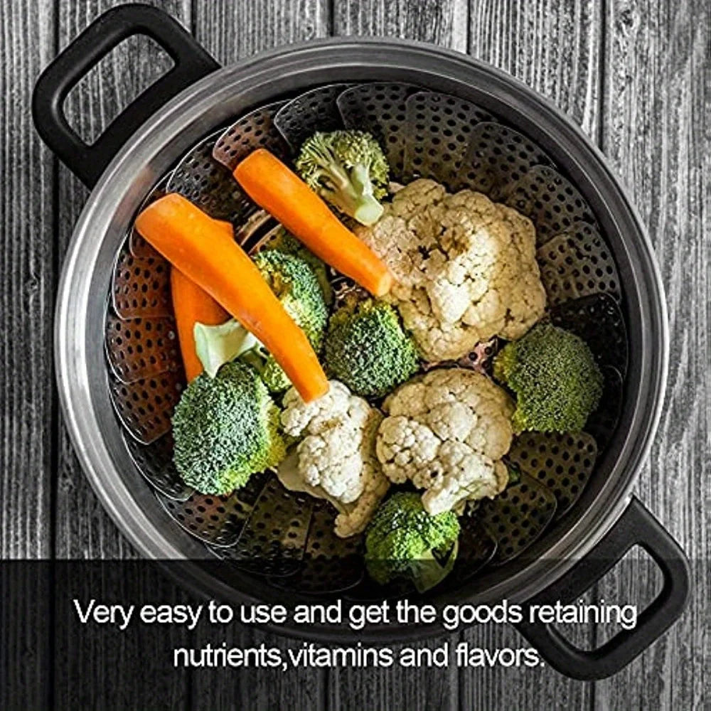 Panier vapeur extensible en acier inoxydable – 15 à 27 cm, pliable, compatible toutes casseroles