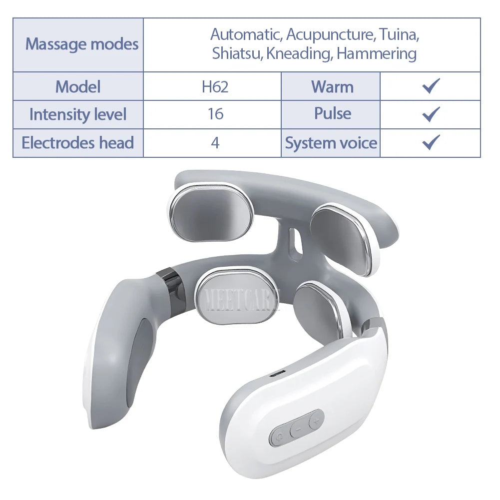 Masseur TENS Intelligent Dos & Cou – Épaules, Nuque, 16 Niveaux, Chauffage 42°C | 4 Modèles