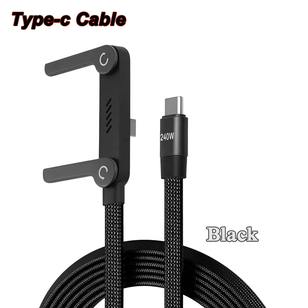 Câble USB-C 240W 2-en-1 avec Support Pliable – Charge Rapide, OTG, Type-C vers Type-C