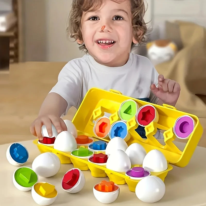 Jouet d'Association Couleurs & Formes – Œufs Simulés Géométriques avec Boîte de Rangement
