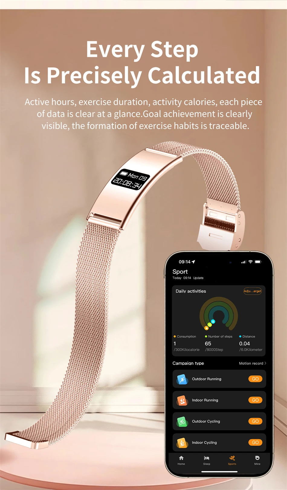 Montre Connectée Ultra-Fine BOXUXING 2026 – Suivi Cardio, SpO2, Sommeil, IPX8 | Bracelet Sportif Femme