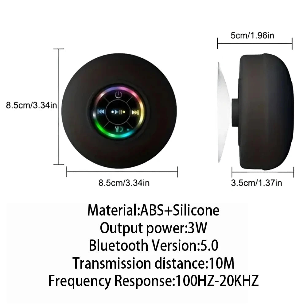 Enceinte Bluetooth Portable Sans Fil – Lumière LED, Étanche IPX4, Ventouse, Son Stéréo