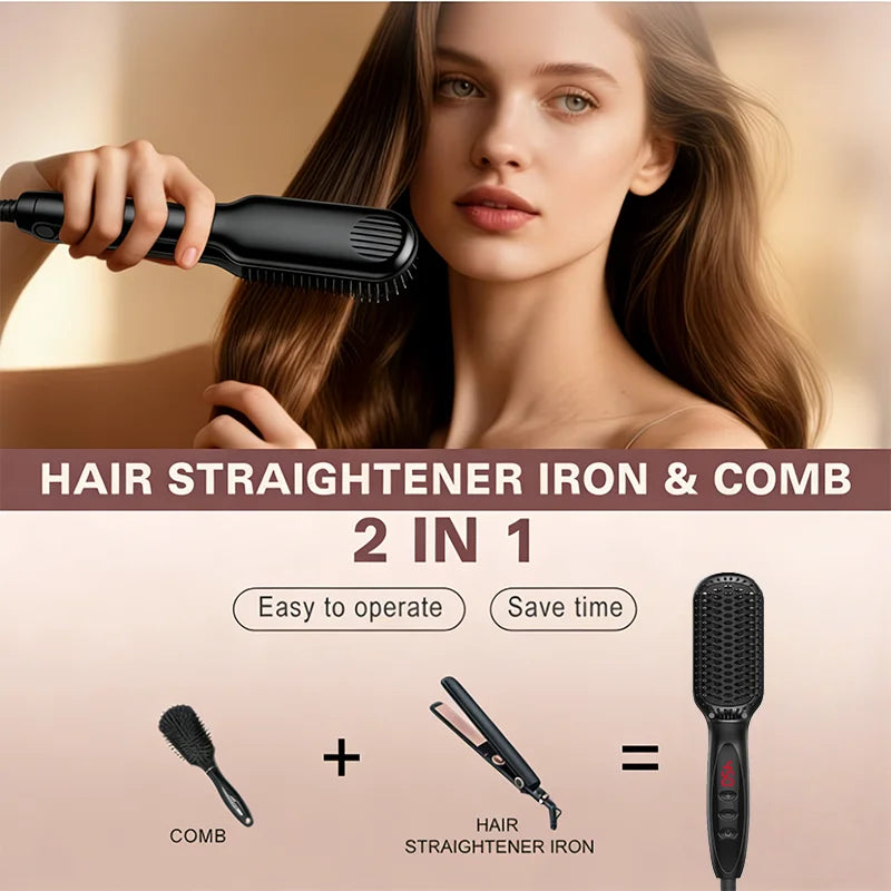 Brosse lissante électrique chauffante pour cheveux et barbe, en céramique anti-brûlure