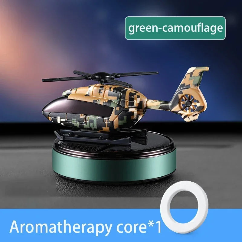Désodorisant Solaire Rotatif pour Voiture – Diffuseur d'Huile Essentielle Hélicoptère Camouflage