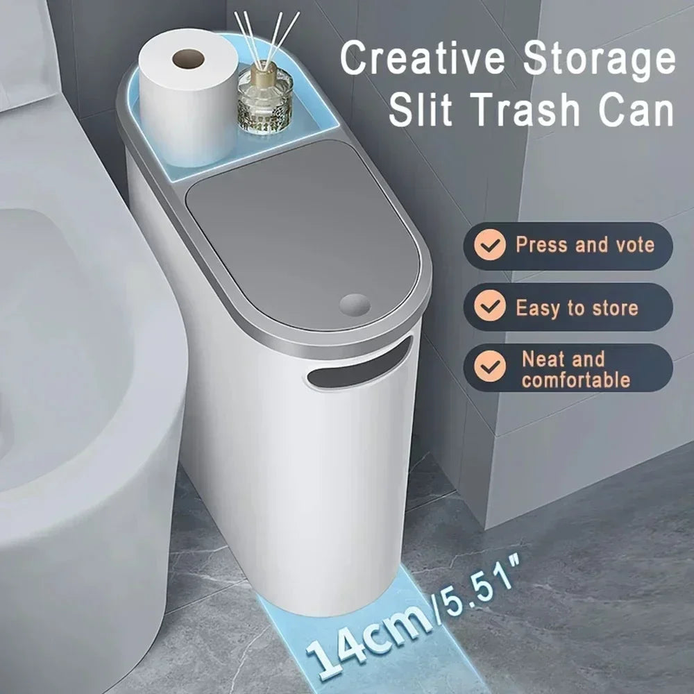 Poubelle à Pression avec Couvercle – Design Étroit, Grande Capacité | Cuisine, Salle de Bain