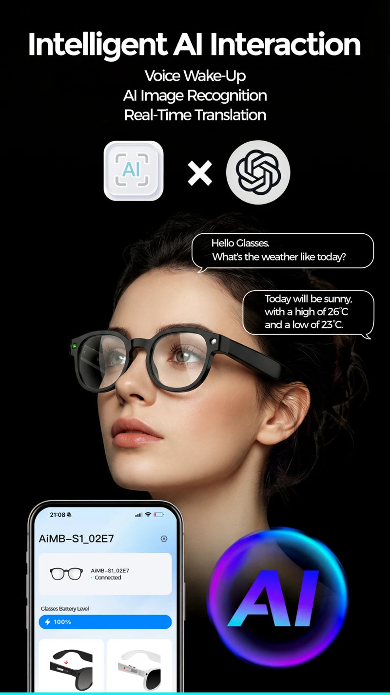 Lunettes Intelligentes IA Lenovo 2026 – Caméra HD 8MP, Vidéo 4K, Traduction IA, Appel Bluetooth & Musique