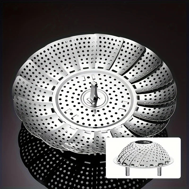 Panier vapeur extensible en acier inoxydable – 15 à 27 cm, pliable, compatible toutes casseroles