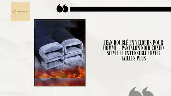 Jean Doubl&eacute; en Velours pour Homme - Pantalon Noir Chaud Slim Fit Extensible Hiver Tailles Plus by@Outfy