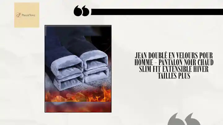 Jean Doubl&eacute; en Velours pour Homme - Pantalon Noir Chaud Slim Fit Extensible Hiver Tailles Plus by@Outfy