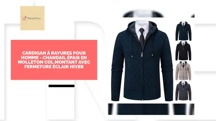 Cardigan &agrave; Rayures pour Homme - Chandail &Eacute;pais en Molleton Col Montant avec Fermeture &Eacute;clair Hiver by@Outfy